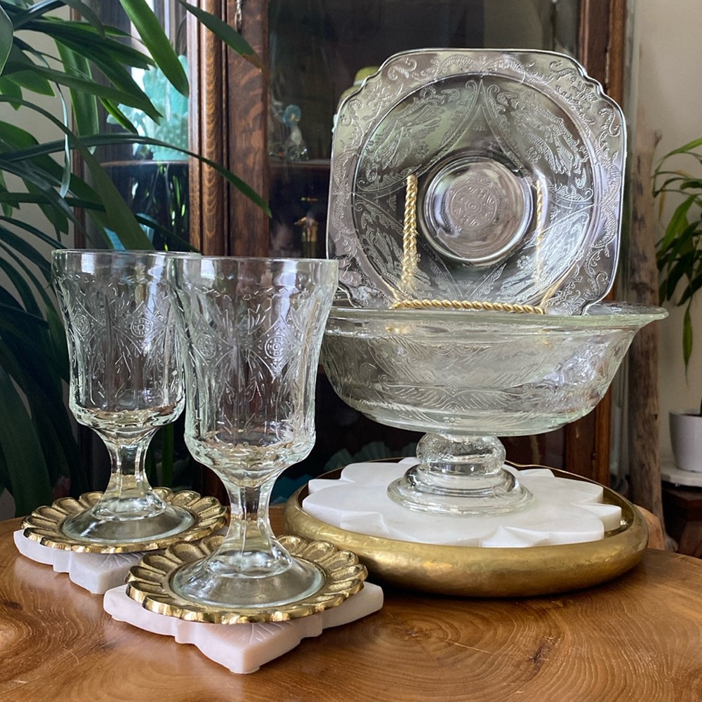 5 Piece Indiana Glass Madrid Recollection Set 2 Glasses, Serving Bowl + 2 Bowls